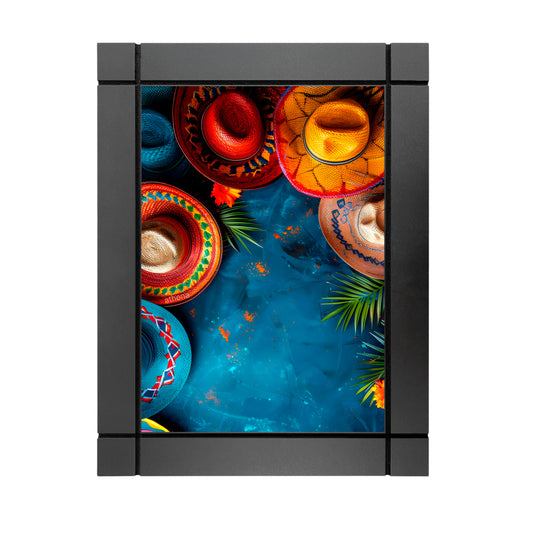 CUADRO DECORATIVO DE MADERA SOMBREROS TÍPICOS COLORES