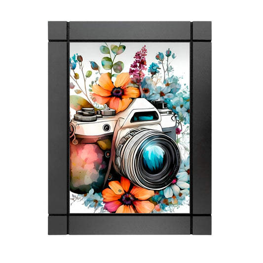 CUADRO DECORATIVO DE MADERA CAMARA FOTOGRAFICA ACUARELA