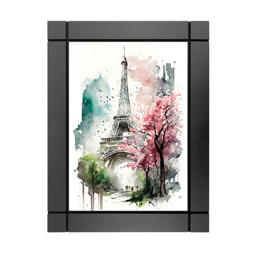 CUADRO DECORATIVO DE MADERA PAISAJE PARIS EIFFEL ACUARELA
