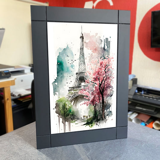 CUADRO DECORATIVO DE MADERA PAISAJE PARIS EIFFEL ACUARELA