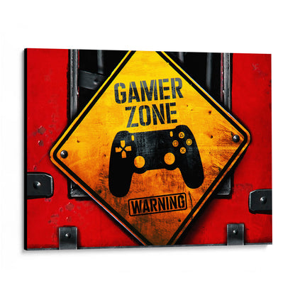 CUADRO DE MADERA SIN MARCO GAMER ZONE WARNING ROJO