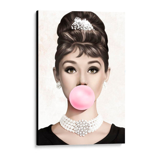 CUADRO DE MADERA SIN MARCO AUNDREY HEPBURN CHICLE BUBBLEGUM