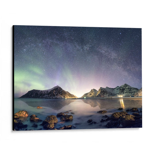 CUADRO DE MADERA SIN MARCO AURORA BOREAL GALAXIA