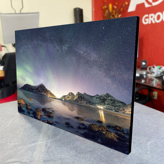 CUADRO DE MADERA SIN MARCO AURORA BOREAL GALAXIA