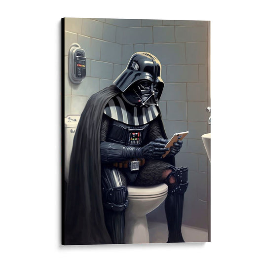 CUADRO DE MADERA SIN MARCO DART VADER EN EL BAÑO