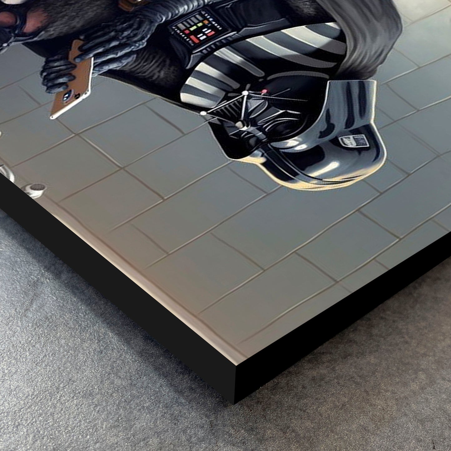 CUADRO DE MADERA SIN MARCO DART VADER EN EL BAÑO