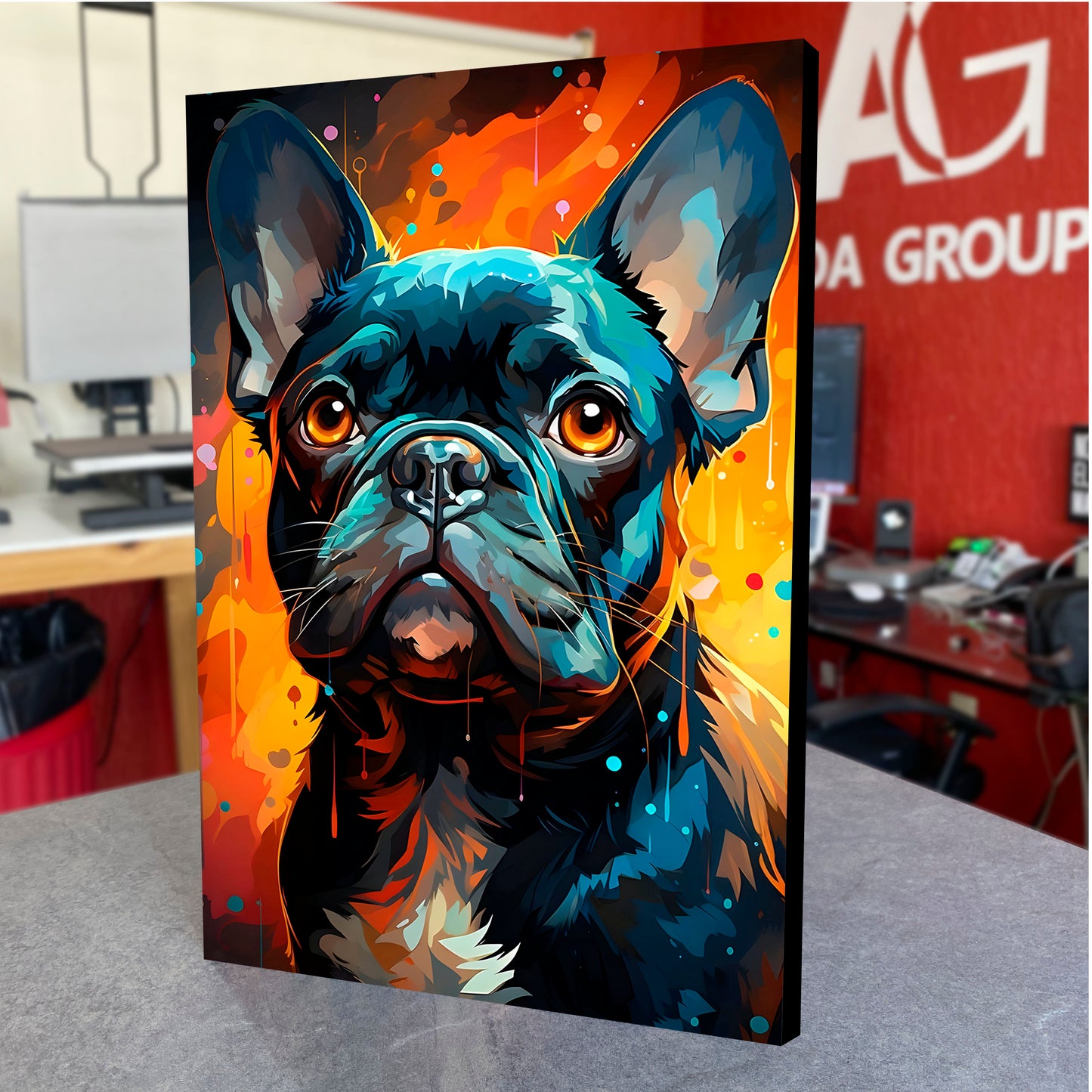 CUADRO DE MADERA SIN MARCO PINTURA COLORES BULLDOG FRANCES