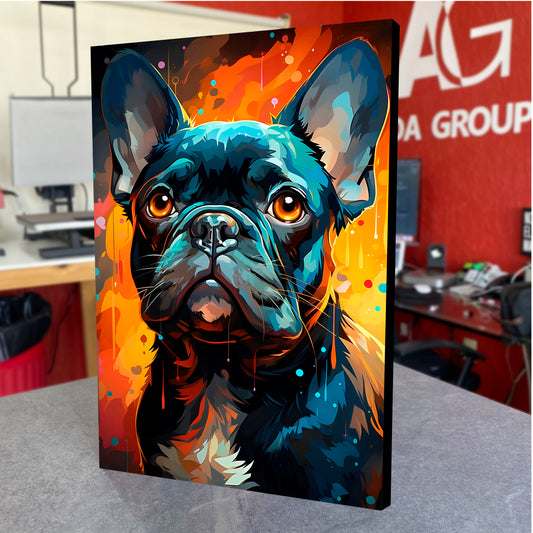 CUADRO DE MADERA SIN MARCO PINTURA COLORES BULLDOG FRANCES