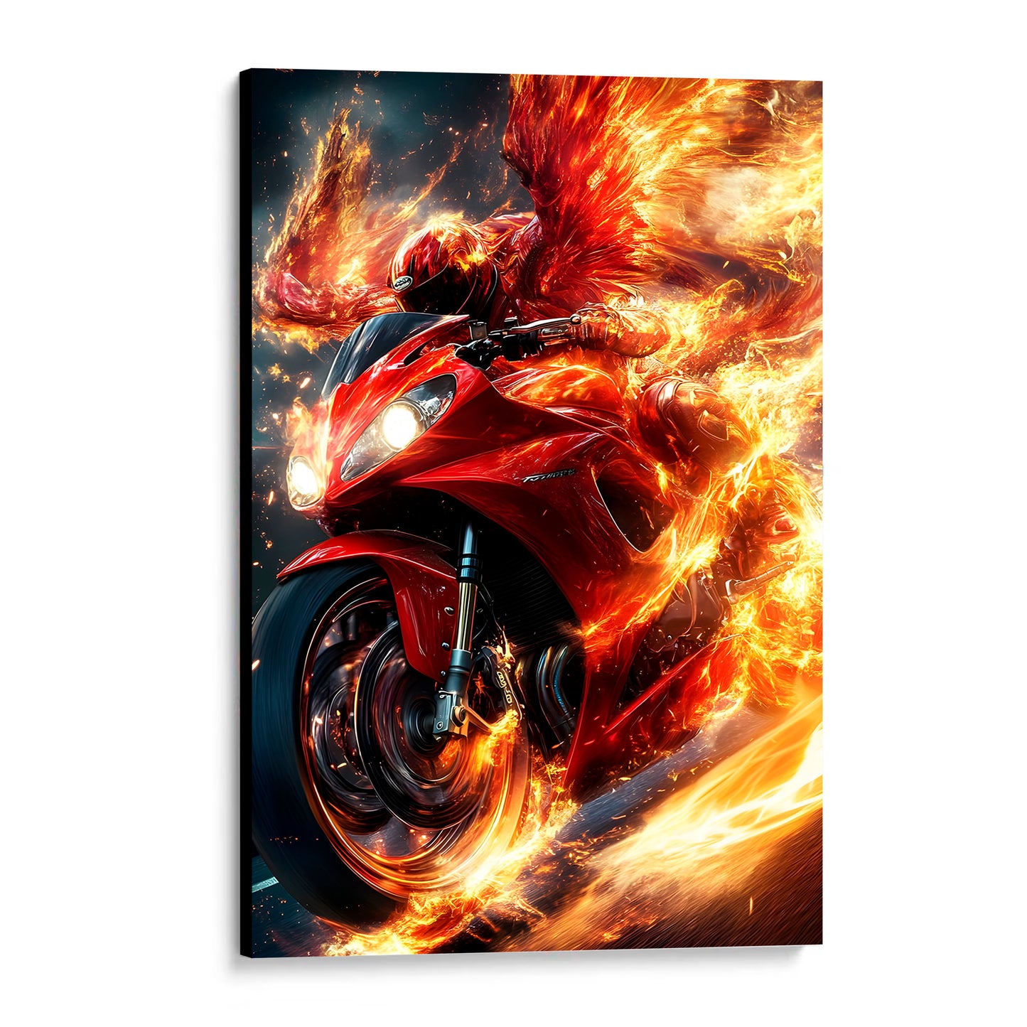 CUADRO DE MADERA SIN MARCO MOTOCICLETA PISTA ROJA FUEGO