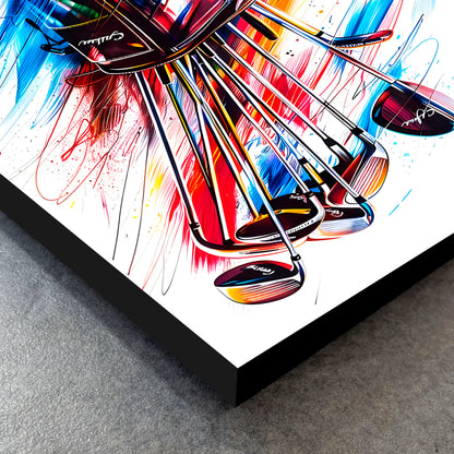 CUADRO DE MADERA SIN MARCO PALOS DE GOLF BOCETOS COLORES