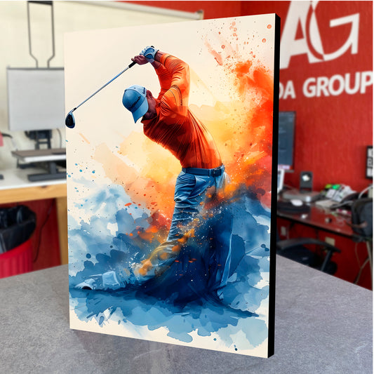 CUADRO DE MADERA SIN MARCO GOLFISTA GOLF TIPO ACUARELA