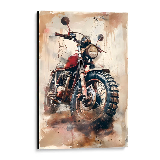 CUADRO DE MADERA SIN MARCO MOTOCICLETA CROSS RETRO ROJA