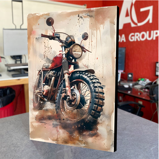 CUADRO DE MADERA SIN MARCO MOTOCICLETA CROSS RETRO ROJA