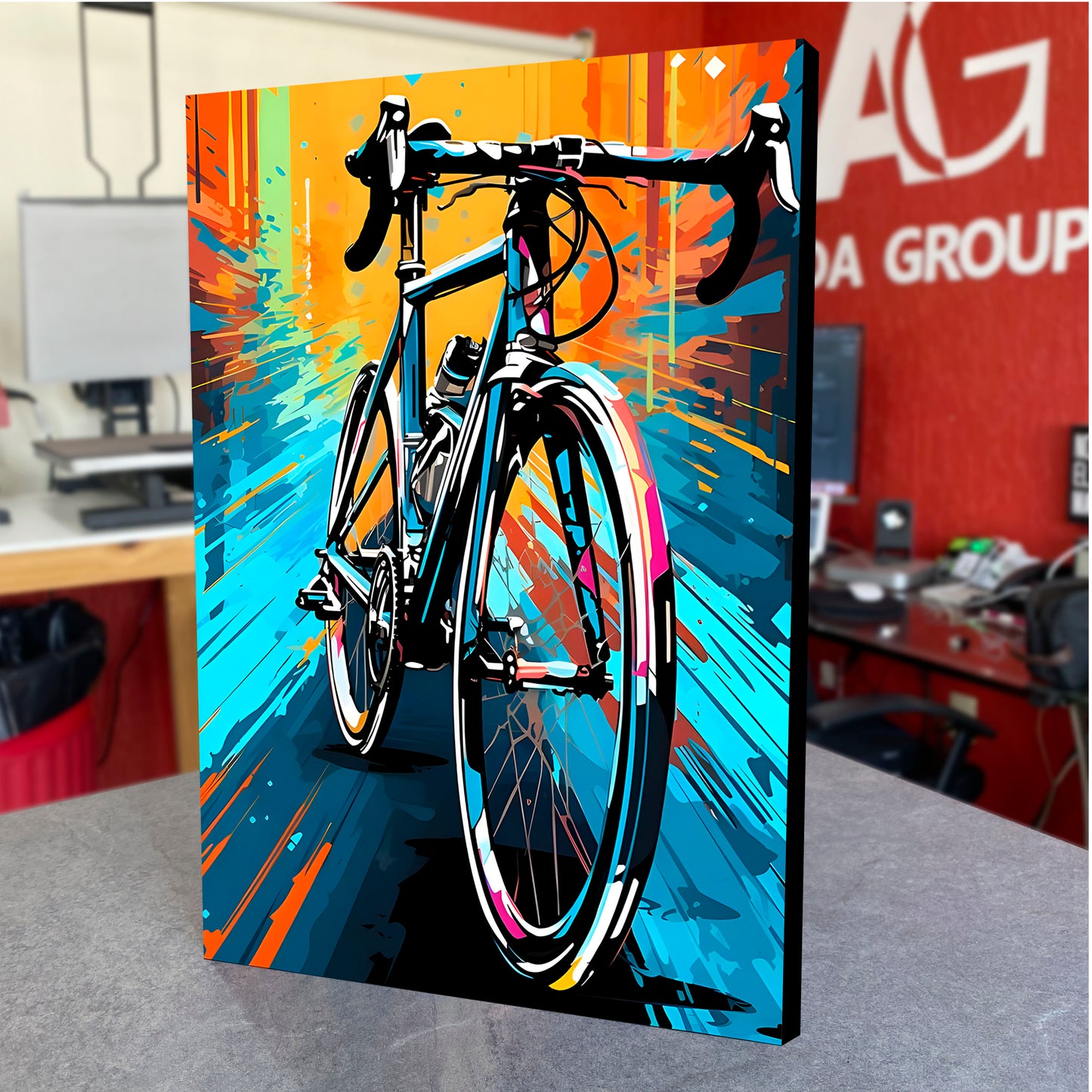 CUADRO DE MADERA SIN MARCO DUBUJO BICICLETA RUTA COLORES