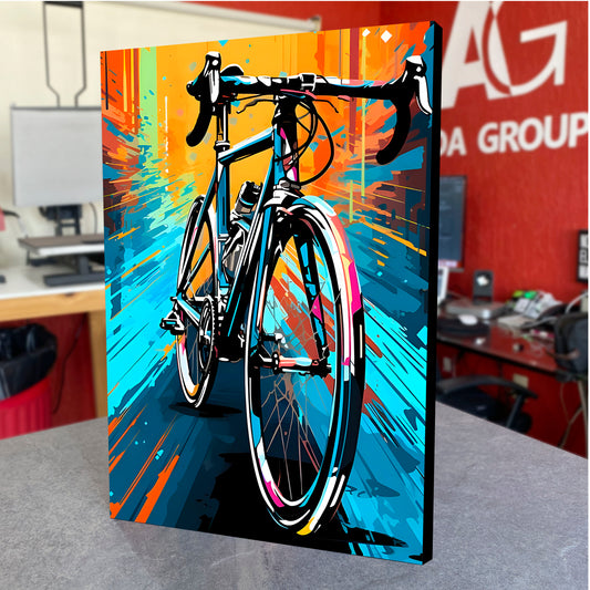 CUADRO DE MADERA SIN MARCO DUBUJO BICICLETA RUTA COLORES