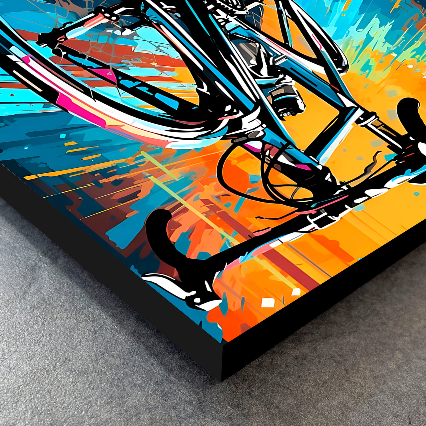 CUADRO DE MADERA SIN MARCO DUBUJO BICICLETA RUTA COLORES