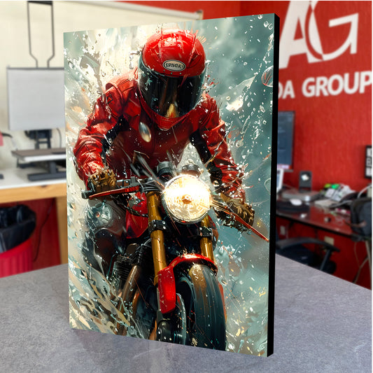 CUADRO DE MADERA SIN MARCO MOTOCICLETA NAKED LLUVIA ROJA
