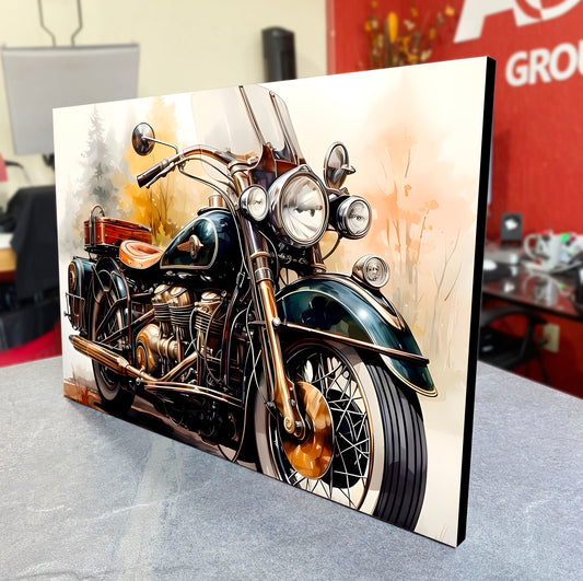 CUADRO DE MADERA SIN MARCO MOTOCICLETA CHOPPER ANTIGUA