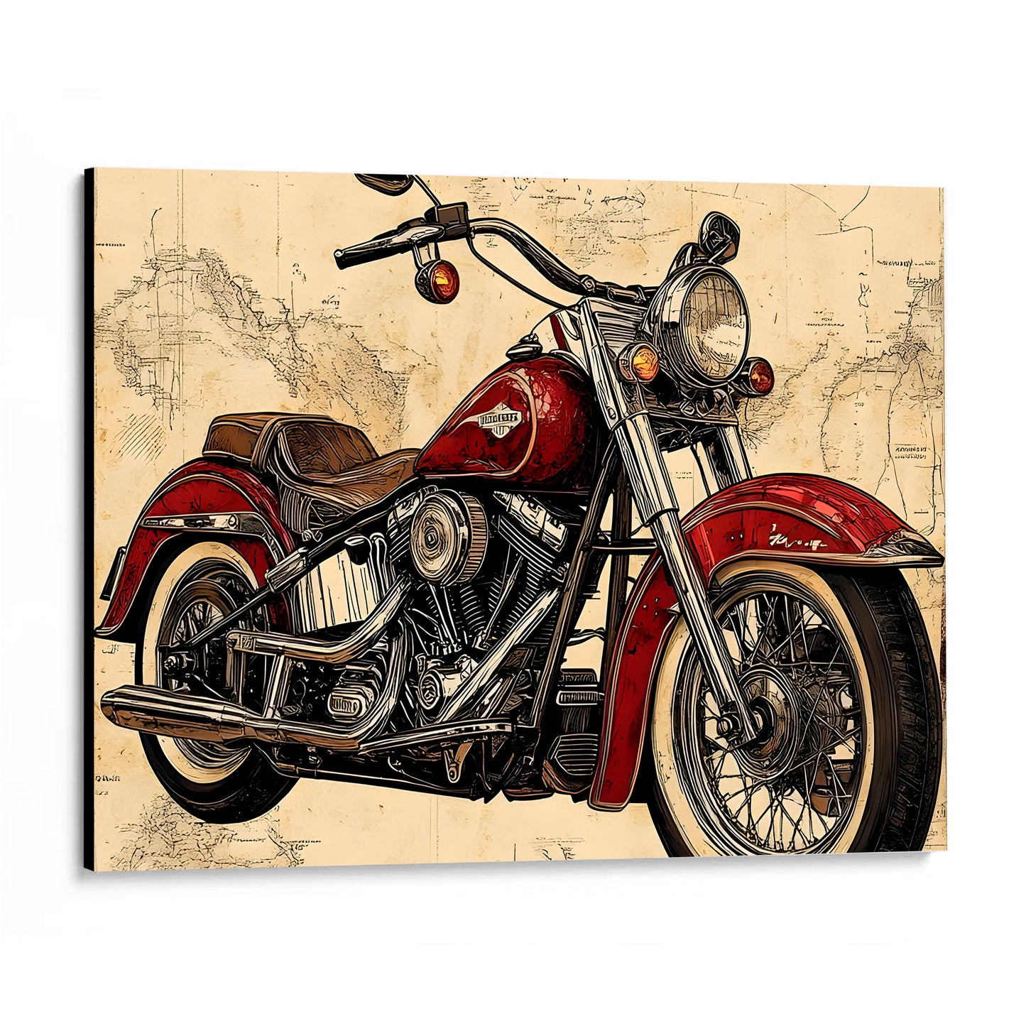 CUADRO DE MADERA SIN MARCO MOTOCICLETA CHOPPER MAPA