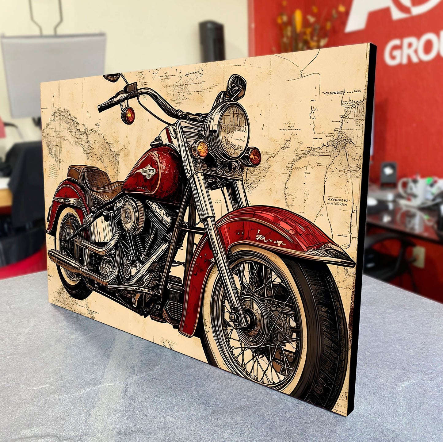 CUADRO DE MADERA SIN MARCO MOTOCICLETA CHOPPER MAPA