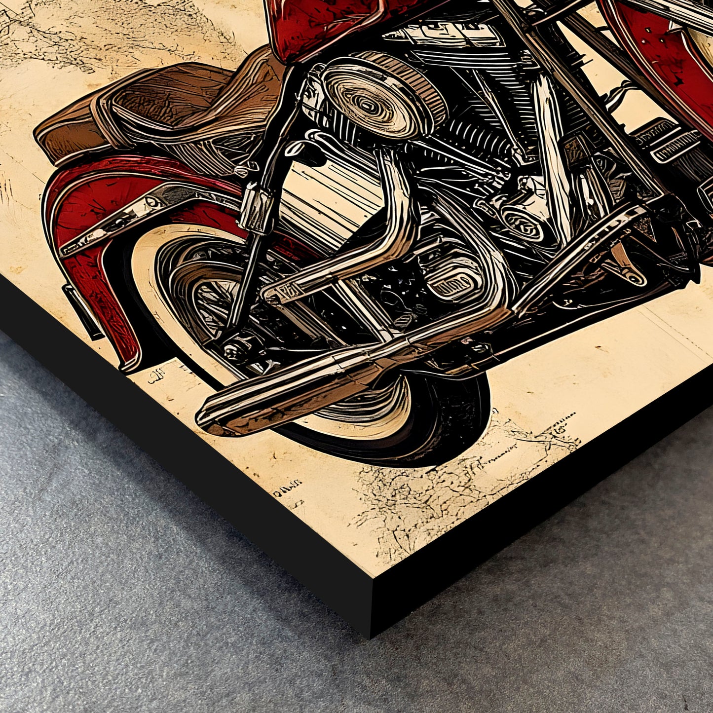 CUADRO DE MADERA SIN MARCO MOTOCICLETA CHOPPER MAPA