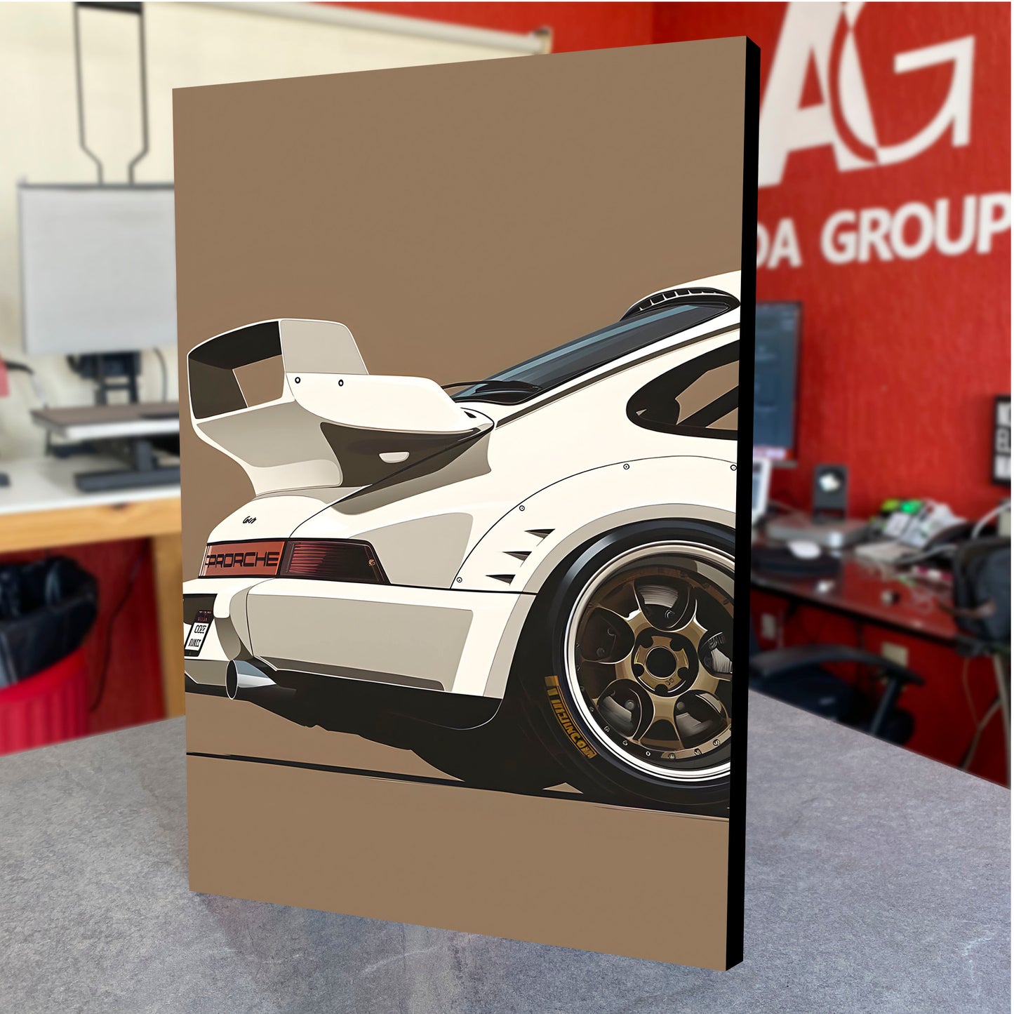 CUADRO DE MADERA SIN MARCO 911 RWB AUTO DEPORTIVO BLANCO
