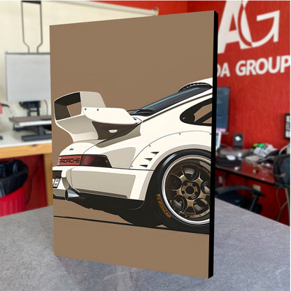 CUADRO DE MADERA SIN MARCO 911 RWB AUTO DEPORTIVO BLANCO