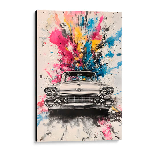 CUADRO DE MADERA SIN MARCO AUTO CLASICO PINTURA SALPICADA