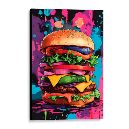 CUADRO DE MADERA SIN MARCO POP ART HAMBURGUESA COMIDA