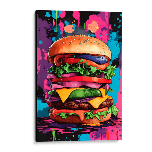 CUADRO DE MADERA SIN MARCO POP ART HAMBURGUESA COMIDA