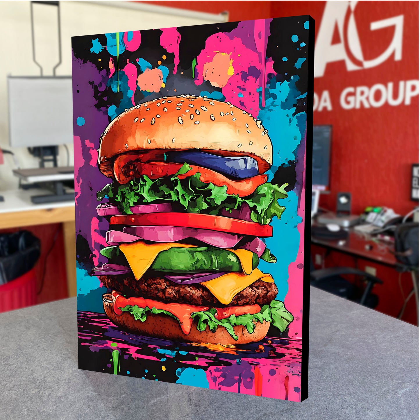 CUADRO DE MADERA SIN MARCO POP ART HAMBURGUESA COMIDA