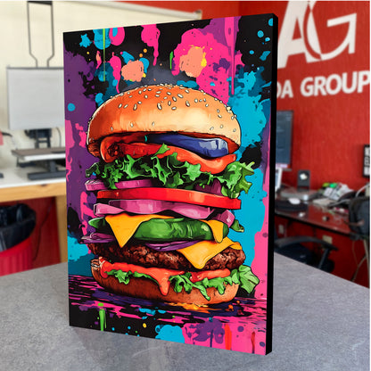 CUADRO DE MADERA SIN MARCO POP ART HAMBURGUESA COMIDA