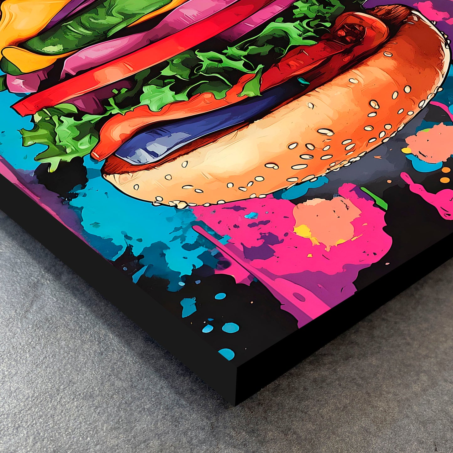 CUADRO DE MADERA SIN MARCO POP ART HAMBURGUESA COMIDA