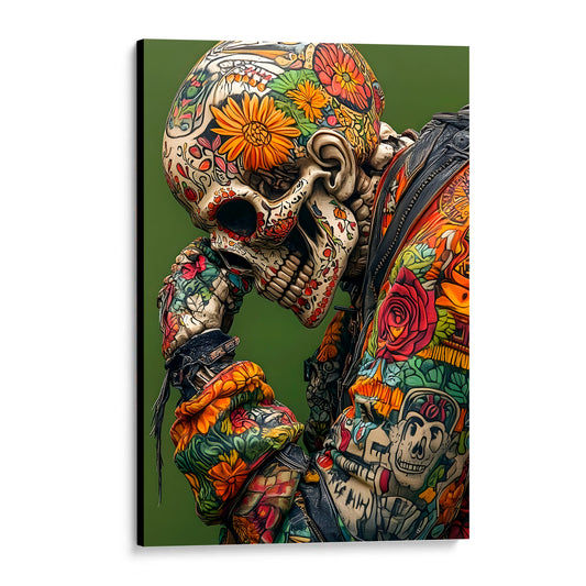 CUADRO DE MADERA SIN MARCO CALAVERA ESQUELETO TATUAJES