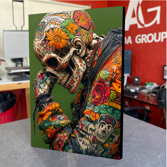 CUADRO DE MADERA SIN MARCO CALAVERA ESQUELETO TATUAJES