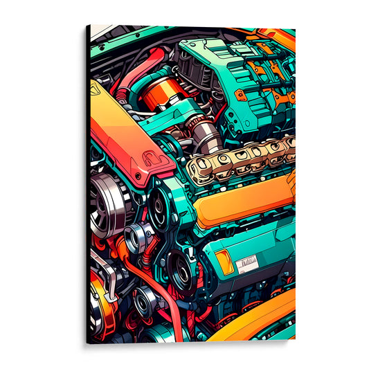 CUADRO DE MADERA SIN MARCO MOTOR AUTO TIPO DIBUJO POP ART