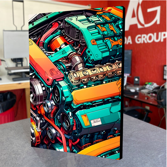 CUADRO DE MADERA SIN MARCO MOTOR AUTO TIPO DIBUJO POP ART