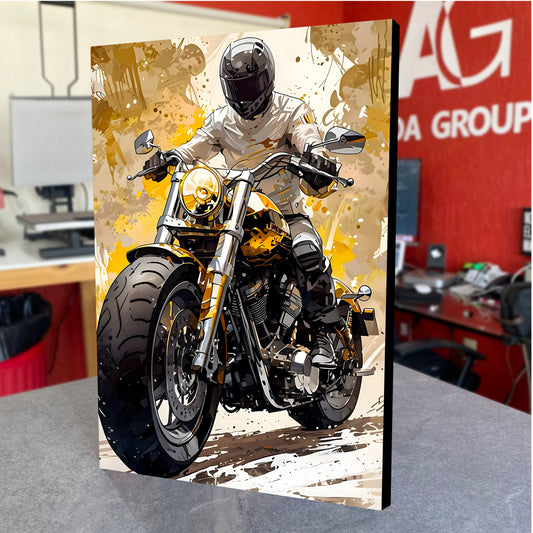 CUADRO DE MADERA SIN MARCO MOTOCICLISTA MOTO ILUSTRACIÓN