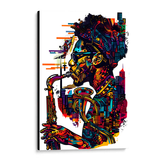 CUADRO DE MADERA SIN MARCO ILUSTRACIÓN JAZZ SAXO MÚSICA