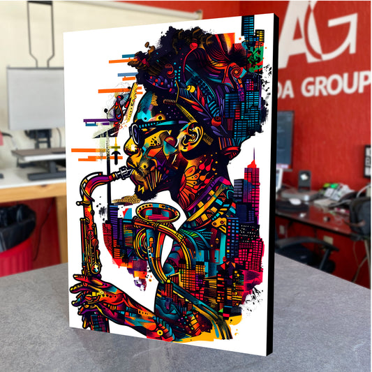 CUADRO DE MADERA SIN MARCO ILUSTRACIÓN JAZZ SAXO MÚSICA