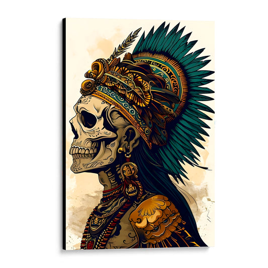 CUADRO DE MADERA SIN MARCO CALAVERA PREHISPANICA AZTECA