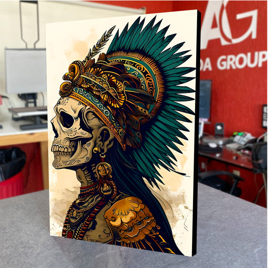CUADRO DE MADERA SIN MARCO CALAVERA PREHISPANICA AZTECA