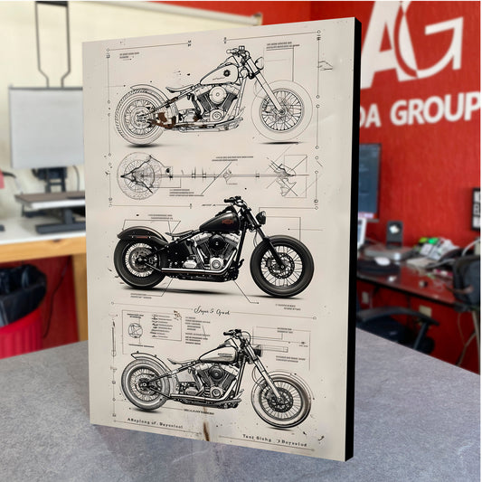 CUADRO DE MADERA SIN MARCO BOCETOS MEDIDAS MOTO CHOPPER