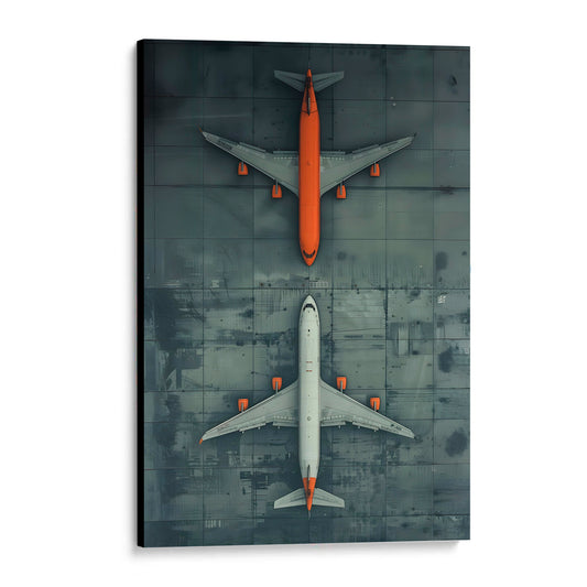 CUADRO DE MADERA SIN MARCO ILUSTRACIÓN AVIONES NARANJA