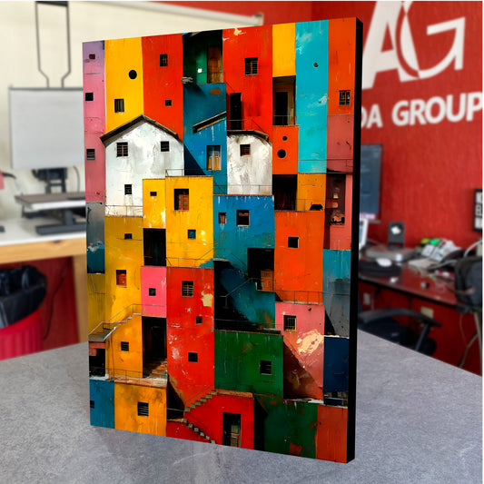 CUADRO DE MADERA SIN MARCO FOTOGRAFÍA CASAS DE COLORES