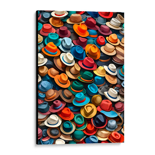 CUADRO DE MADERA SIN MARCO ARTE SOMBREROS COLORES