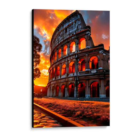 CUADRO DE MADERA SIN MARCO PAISAJE COLISEO ROMANO ATARDECER