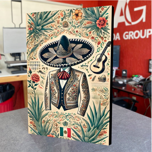 CUADRO DE MADERA SIN MARCO ARTE SOMBRERO CHARRO MÉXICO