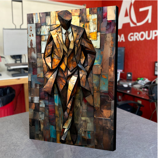 CUADRO DE MADERA SIN MARCO ARTE HOMBRE ELEGANTE TRAJE
