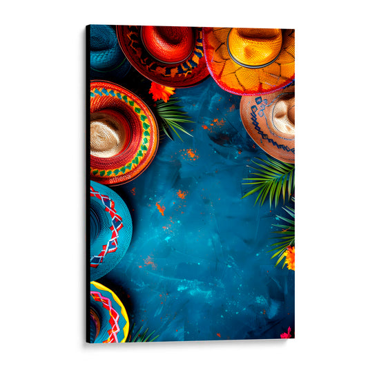 CUADRO DE MADERA SIN MARCO SOMBREROS TÍPICOS COLORES